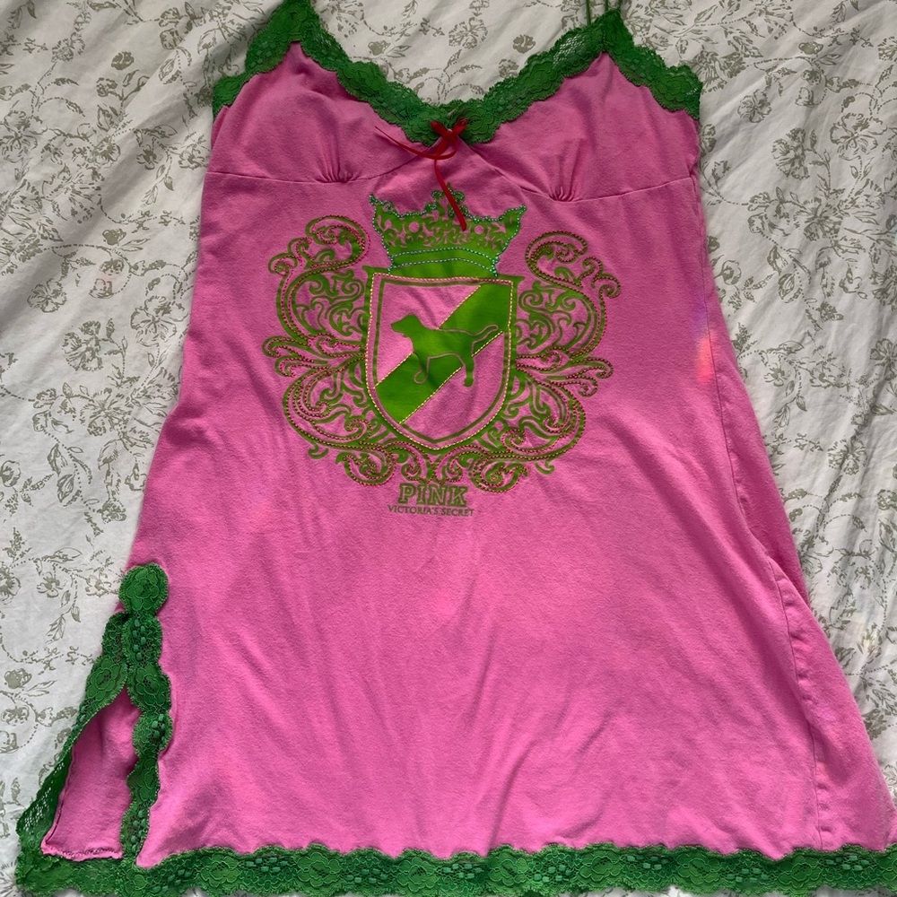 PINK Victoria's Secret Pink and Green Slip Dress